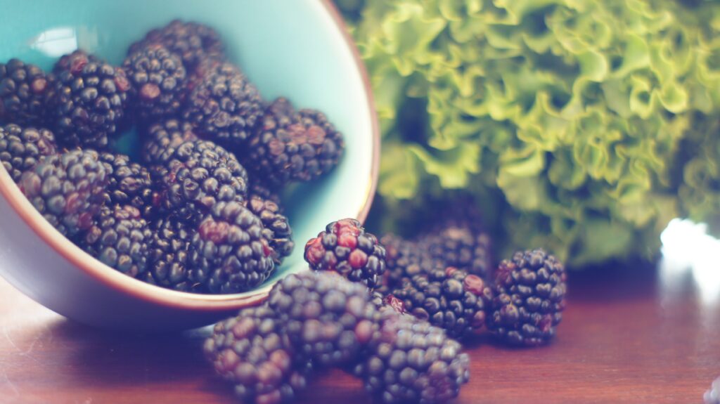 blur raspberries on table