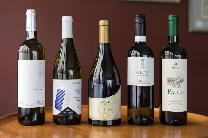 Greek Bottled Wine on display